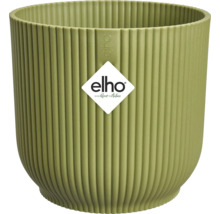 Ronde kunststof plantenpot met verticale ribbels en elho Logo.