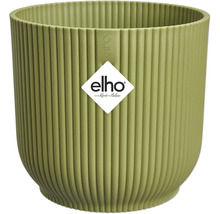 Ronde kunststof plantenpot met verticale ribbels en elho Logo.