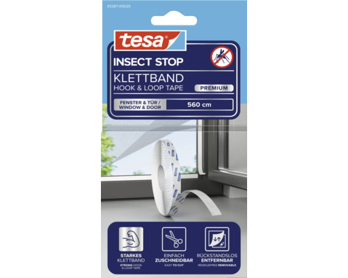 tesa Logo, Insect Stop Premium klittenband voor ramen en deuren, 560 centimeter, sterke grip, eenvoudig te knippen, zonder resten verwijderbaar.