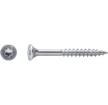 Houtschroef van metaal met verzonken kop en Torx-aandrijving, bovenaanzicht van de schroefkop en zijaanzicht van de schroef.