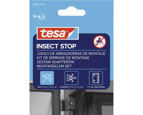 Tesa Logo, Insect Stop montageklem-set, drie stuks, eenvoudige montage zonder boren door klemmen, geschikt voor alle Tesa deuren.