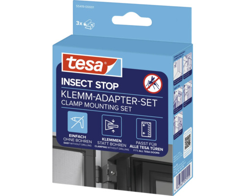tesa Insect Stop klemadapterset voor hordeuren, montage zonder boren door klemmen, geschikt voor alle tesa deuren, set van 3.