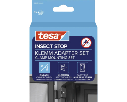 tesa Insect Stop klemadapterset voor hordeuren, 3 stuks, eenvoudige montage zonder boren door klemtechniek.