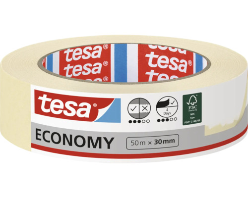 tesa schilderstape Economy, 50 meter bij 30 millimeter, voor afplakwerk binnenshuis, tot 4 dagen zonder resten te verwijderen.