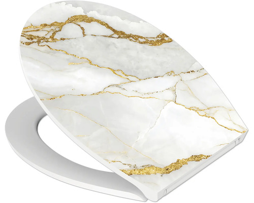 Toiletbril met deksel in marmerlook met goudkleurige nerven.