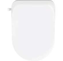 Witte toiletzitting in D-vorm van kunststof voor standaardtoiletten.