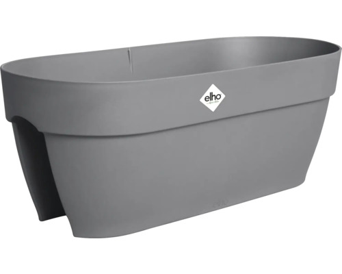 Elho balkonbak van kunststof in grijs met uitsparing voor de reling.