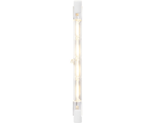 Lineaire halogeenlamp of led-staaf met R7s-fitting, brandend, helder glas.
