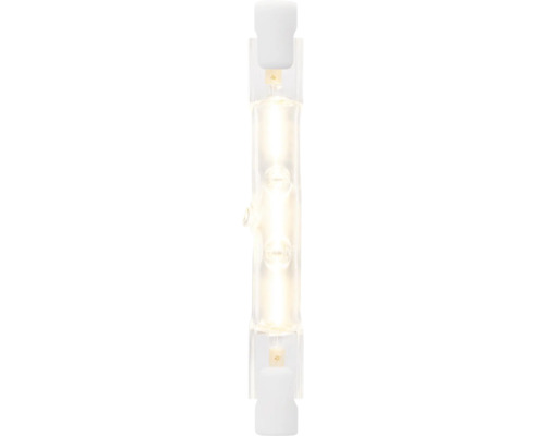 Halogeenstaaf R7s van transparant glas, ingeschakeld.