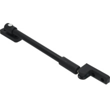 Zwarte metalen raamuitzetter met twee bevestigingselementen.