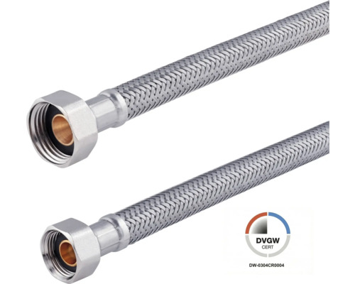 Flexibele aansluitslang van roestvrij staal vlechtwerk met DVGW certificering voor kranen.
