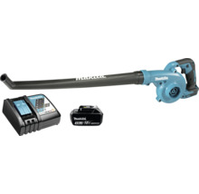 Makita accu-bladblazer set met 18 Volt lithium-ion accu en oplader.