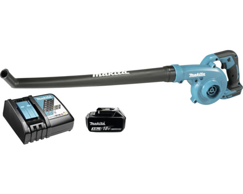 Makita accu-bladblazer set met 18 Volt lithium-ion accu en oplader.