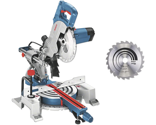 Bosch afkortzaag en verstekzaag met extra cirkelzaagblad voor hout.