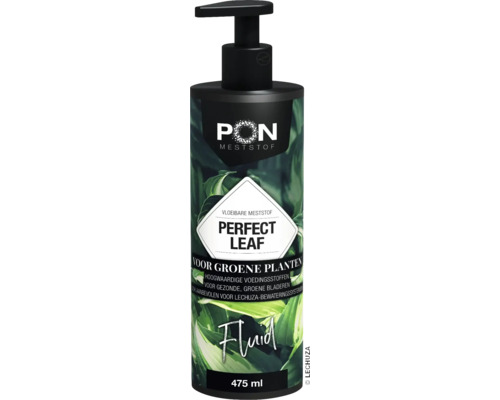 Vloeibare meststof Lechuza PON Perfect Leaf Fluid voor groene planten in een pompfles van 475 milliliter.