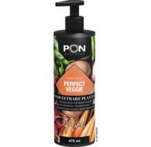 Vloeibare meststof Lechuza PON Perfect Veggie voor eetbare planten, groenten, kruiden en fruit in een 475 milliliter pompfles.