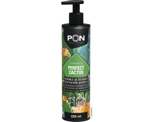 Vloeibare meststof Lechuza PON Perfect Cactus Fluid in een 225 milliliter pompfles voor cactussen en vetplanten.