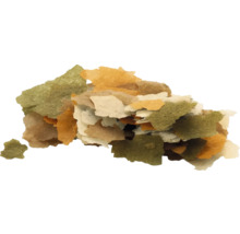 Meerkleurige visvoervlokken voor aquariumvissen.