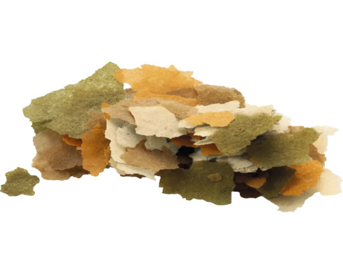 Meerkleurige visvoervlokken voor aquariumvissen.