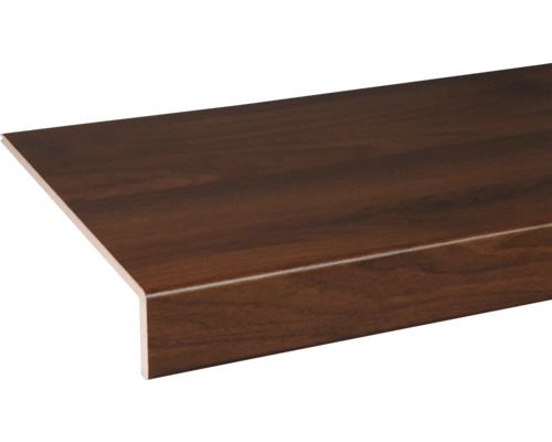 Donkerbruine plank in houtlook met L-profiel aan de voorzijde.