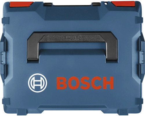 Blauwe Bosch gereedschapskoffer L-Boxx van kunststof met draaggreep en Bosch Logo.