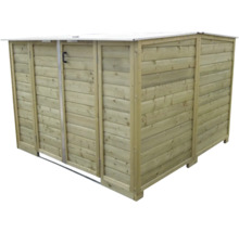 Houten afvalcontainerbox met dubbele deuren en horizontale planken voor buiten.