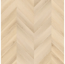 Vloer met chevronpatroon en natuurlijke houtstructuur.