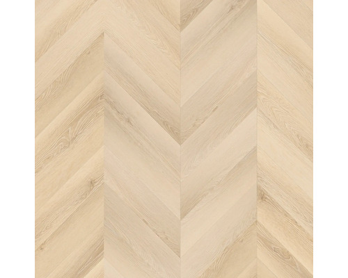 Vloer met chevronpatroon en natuurlijke houtstructuur.