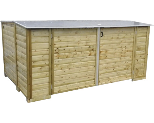 Houten afvalcontainerberging voor drie containers met plat dak.