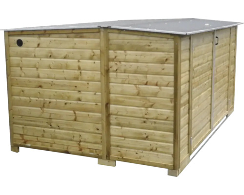 Houten afvalcontainerberging met plat dak voor twee containers.