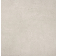 Vierkante vloertegel van porseleingres in lichtgrijze betonlook met een mat oppervlak.