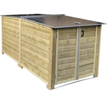 Houten kliko-ombouw voor twee containers met metalen klapdeksel en voordeuren.