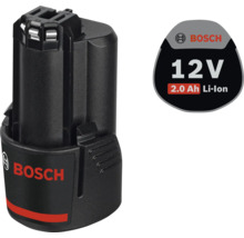 Zwarte Bosch Lithium-ion accu 12 Volt 2,0 Ampère-uur, Bosch Logo.