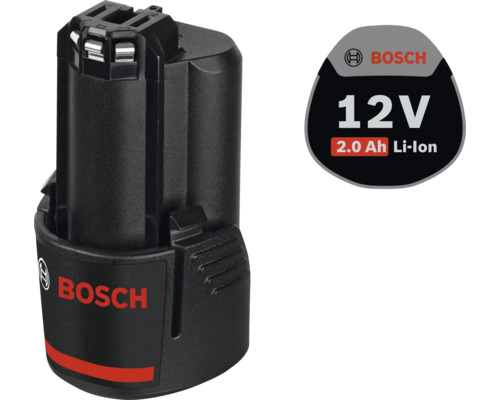 Zwarte Bosch Lithium-ion accu 12 Volt 2,0 Ampère-uur, Bosch Logo.