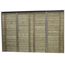 Houten afvalcontainerbox voor vier containers met horizontale latten en een plat dak.