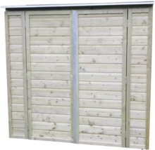 Houten containerombouw met dubbele deuren en plat dak voor buiten.