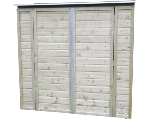 Houten containerombouw met dubbele deuren en plat dak voor buiten.