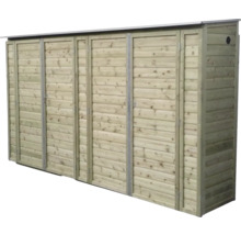 Kliko ombouw voor vier afvalcontainers van geïmpregneerd hout met vier deuren.