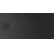 Rechthoekige douchebak in antraciet met vierkante afvoerkap en stervormig patroon.