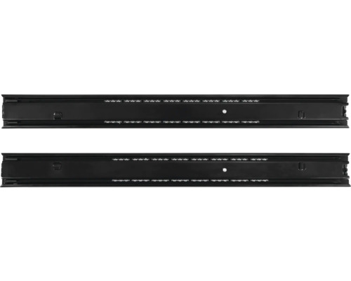 Twee zwarte metalen telescoopgeleiders voor laden.