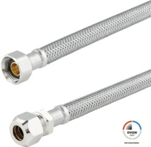 Flexibele rvs gevlochten slang met DVGW certificering voor sanitaire aansluitingen.
