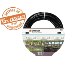 Gardena Logo. Micro-Drip-System aanvoerbuis van 50 meter lang en 13 millimeter dik. 15 procent cashback op het aankoopbedrag.