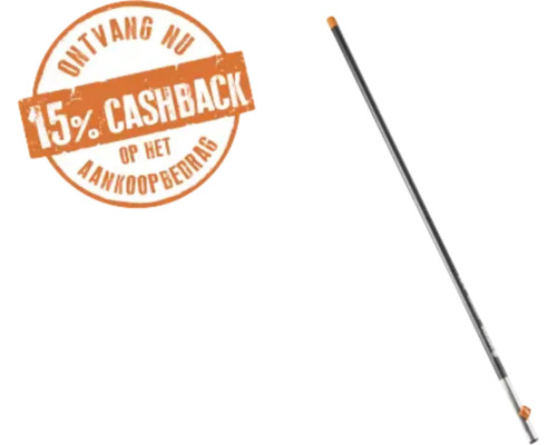 Telescoopsteel met symbool voor 15 procent cashback op het aankoopbedrag.