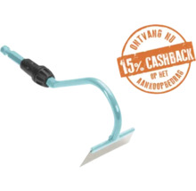 Tuinhak met gebogen hals en plat mes met symbool voor 15 procent cashback op het aankoopbedrag.