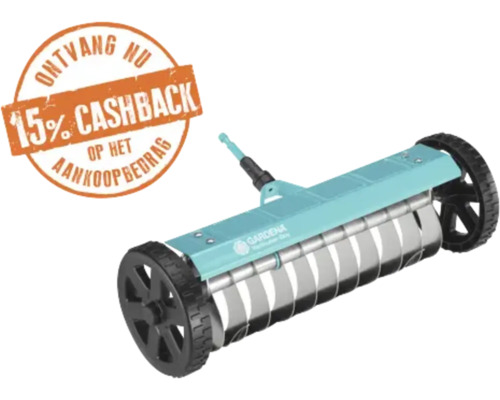 Gardena combisystem verticuteerboy met 15 procent cashback zegel.