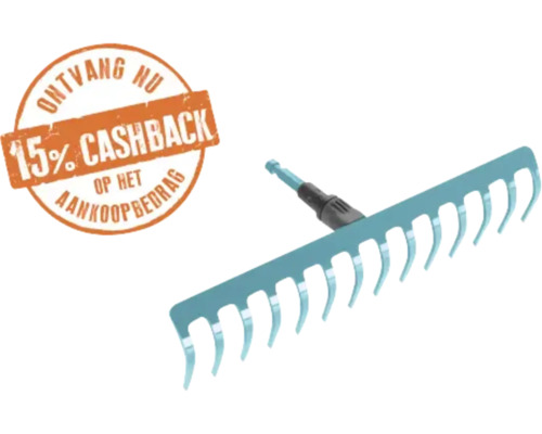 Tuinhark opzetstuk met gebogen tanden en 15 procent cashback actie.