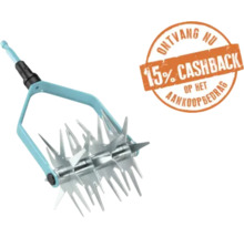 Sterfrees voor tuingereedschap van metaal met blauw frame, 15 procent cashback actie.