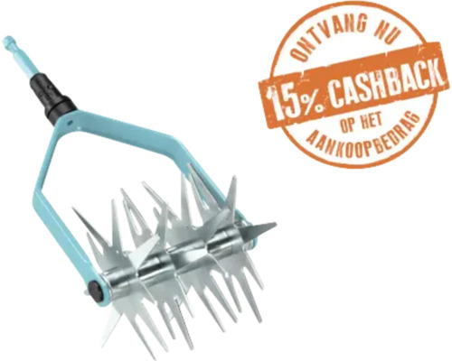Sterfrees voor tuingereedschap van metaal met blauw frame, 15 procent cashback actie.