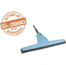 Vloertrekker met rubberen strip en 15 procent cashback actie.