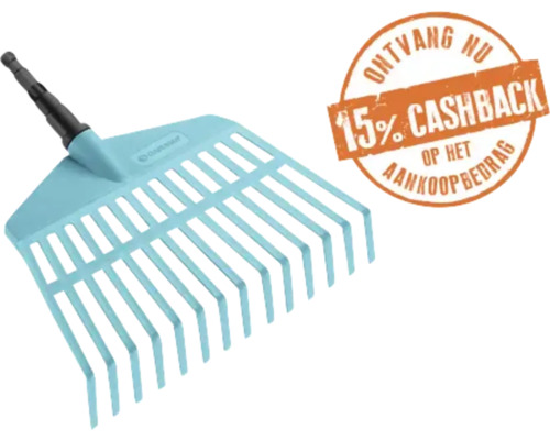 Blauwe GARDENA combisystem-schephark van kunststof met 15 procent cashback-actie.